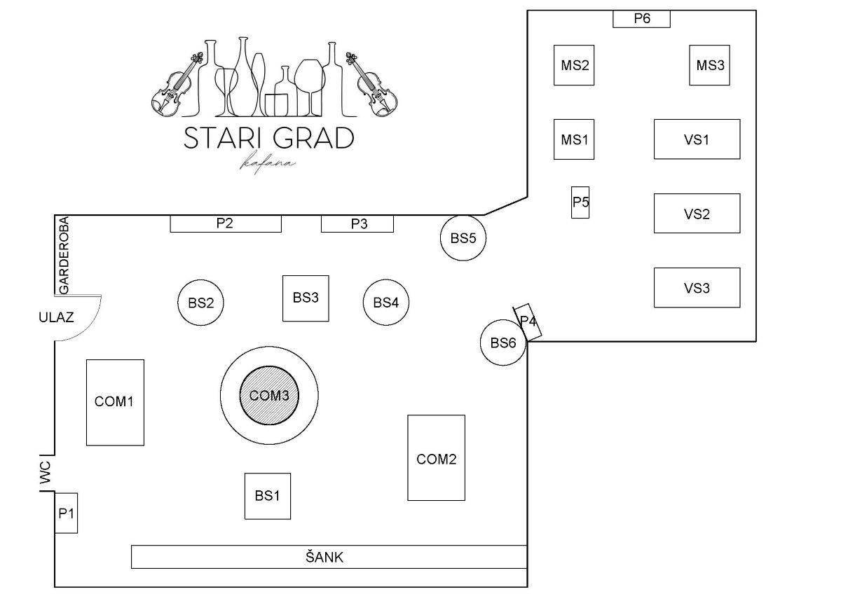 Kafana Stari grad mapa sedenja KV