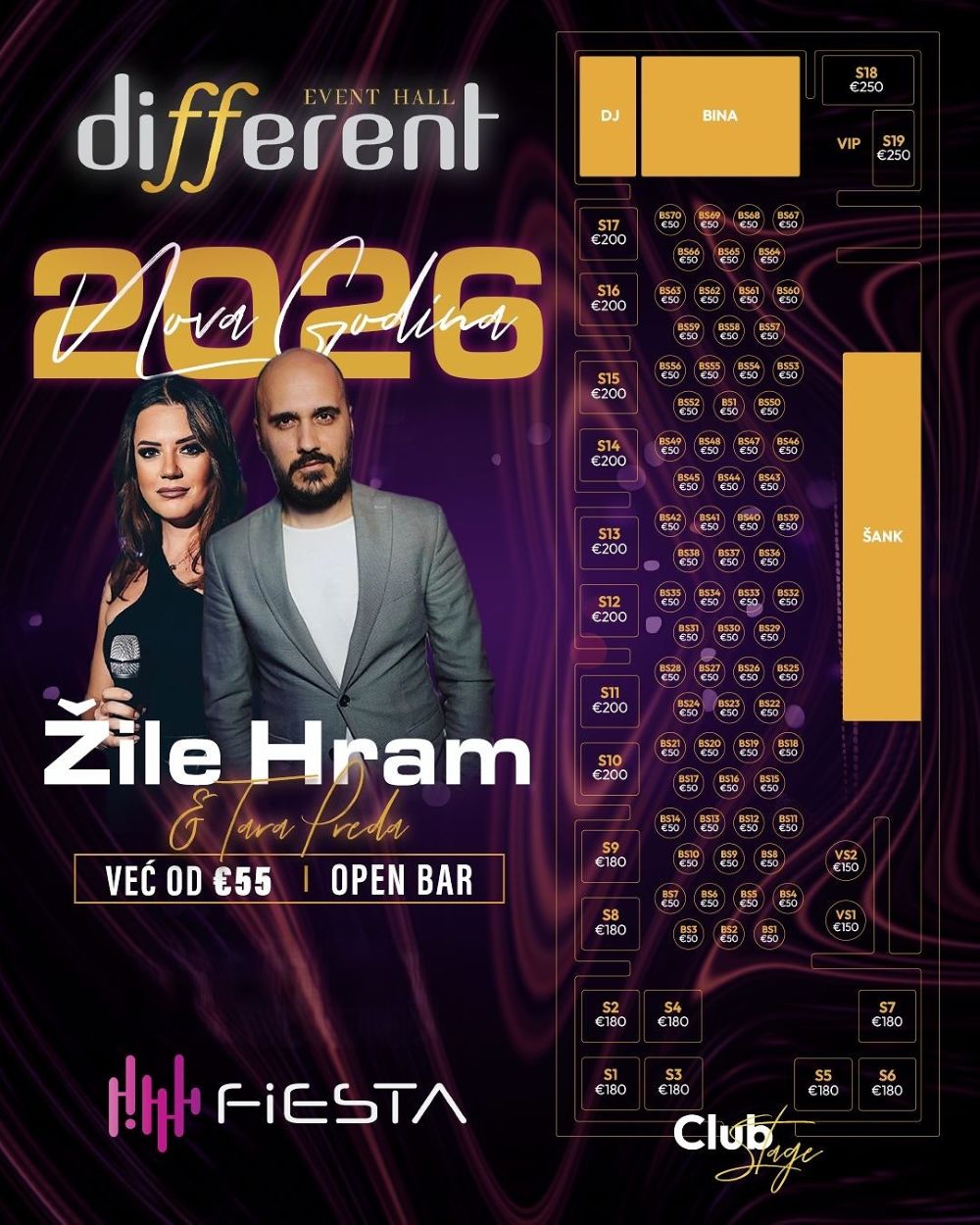 Different event hall club stage nova godina 2026 mapa